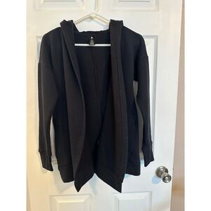 Active Life Womens Black Open Front Hooded Cardigan Fleece Wrap Jacket Size MD